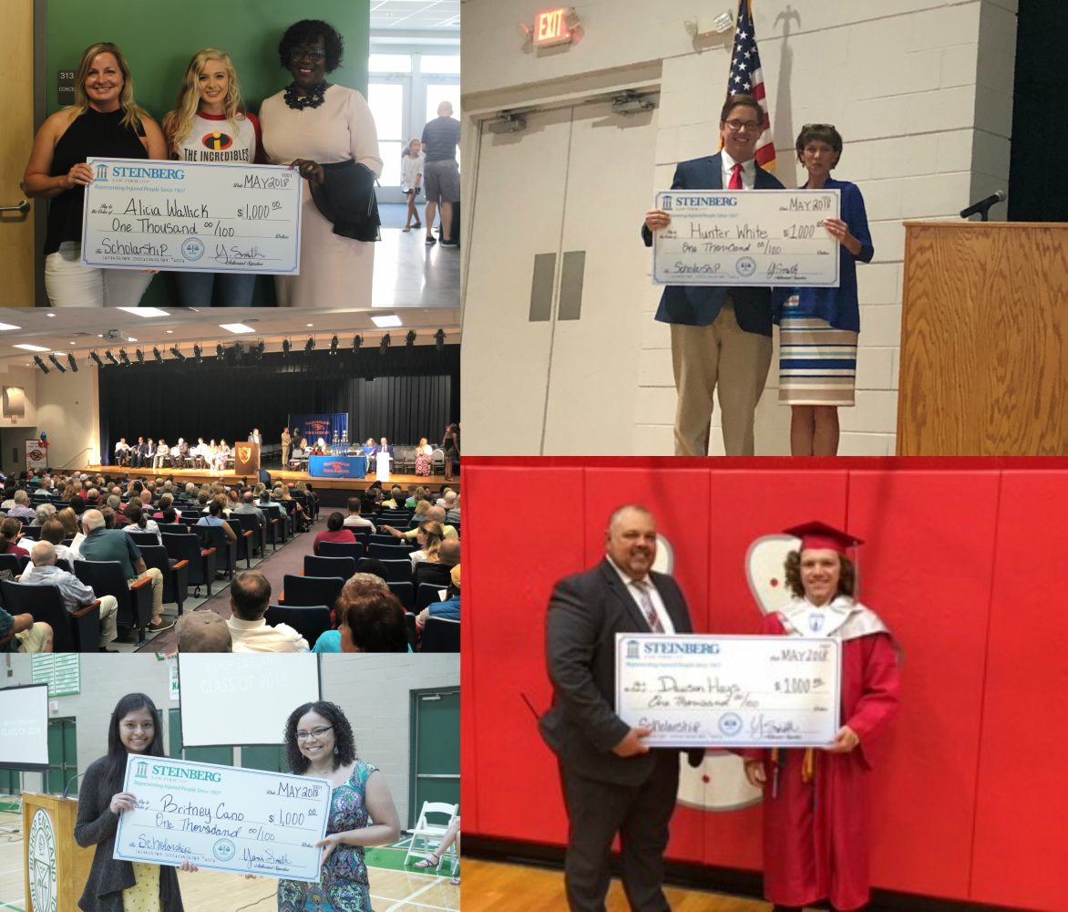 Collage of Steinberg Law Firm $1,000 scholarship recipients Alicia Waltuck, Hunter White, Brittney Cano, and Deacon Hays h...