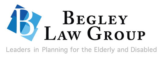 Begley Law Group logo with blue geometric B icon and tagline Leaders in Planning for the Elderly and Disabled