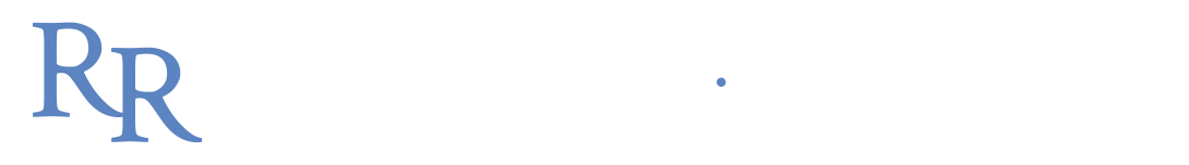 RR monogram logo in steel blue serif font on white background