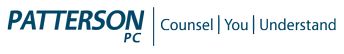 Patterson PC logo with tagline Counsel You Understand in teal and navy blue text