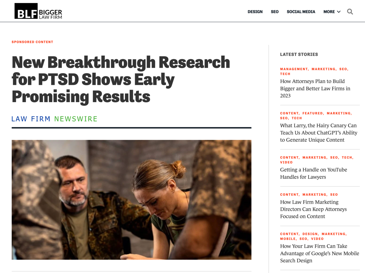 Press release example on Bigger Law Firm Magazine