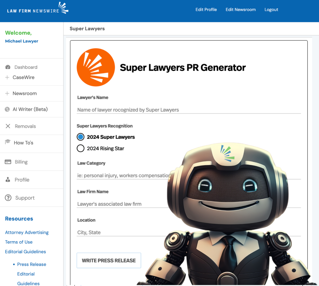Super Lawyers Press Release Writer