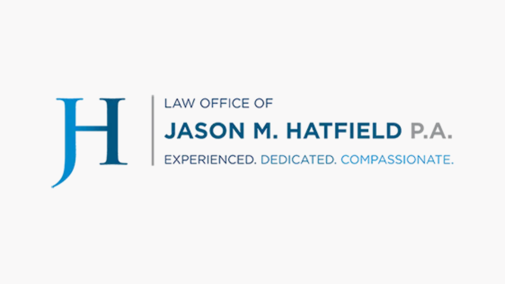 Law Office of Jason M. Hatfield P.A. logo — Experienced. Dedicated. Compassionate. with blue JH monogram icon