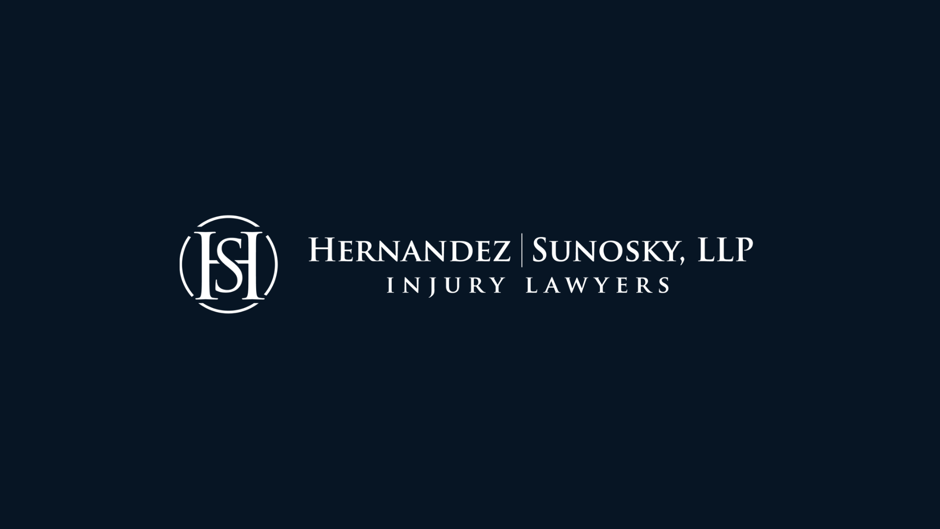 White logo and text reading Hernandez Sunosky, LLP Injury Lawyers on a dark navy background with monogram HS emblem
