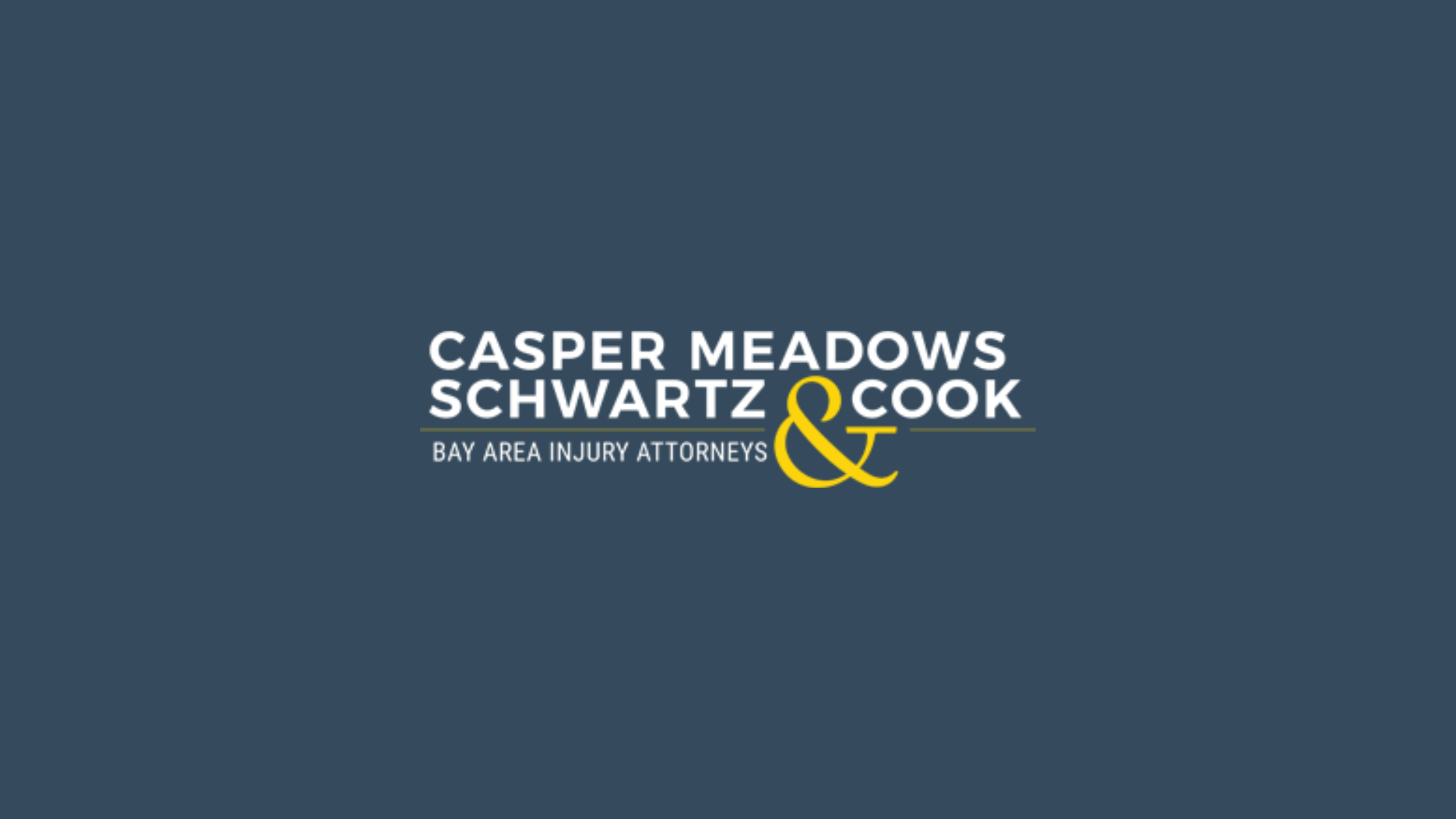 Casper Meadows Schwartz & Cook Bay Area Injury Attorneys logo on a dark blue background with yellow ampersand accent
