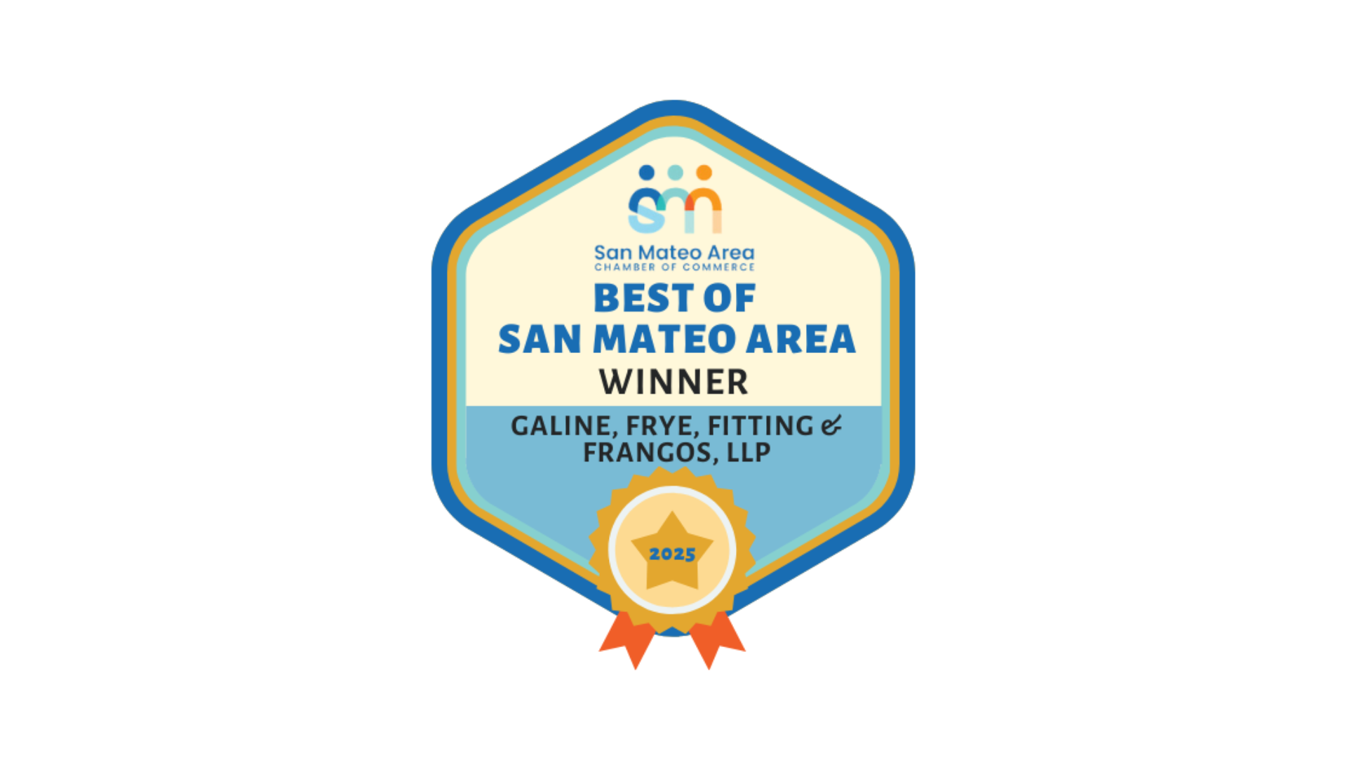 San Mateo Area Chamber of Commerce Best of San Mateo Area Winner badge for Galine, Frye, Fitting & Frangos, LLP, 2025