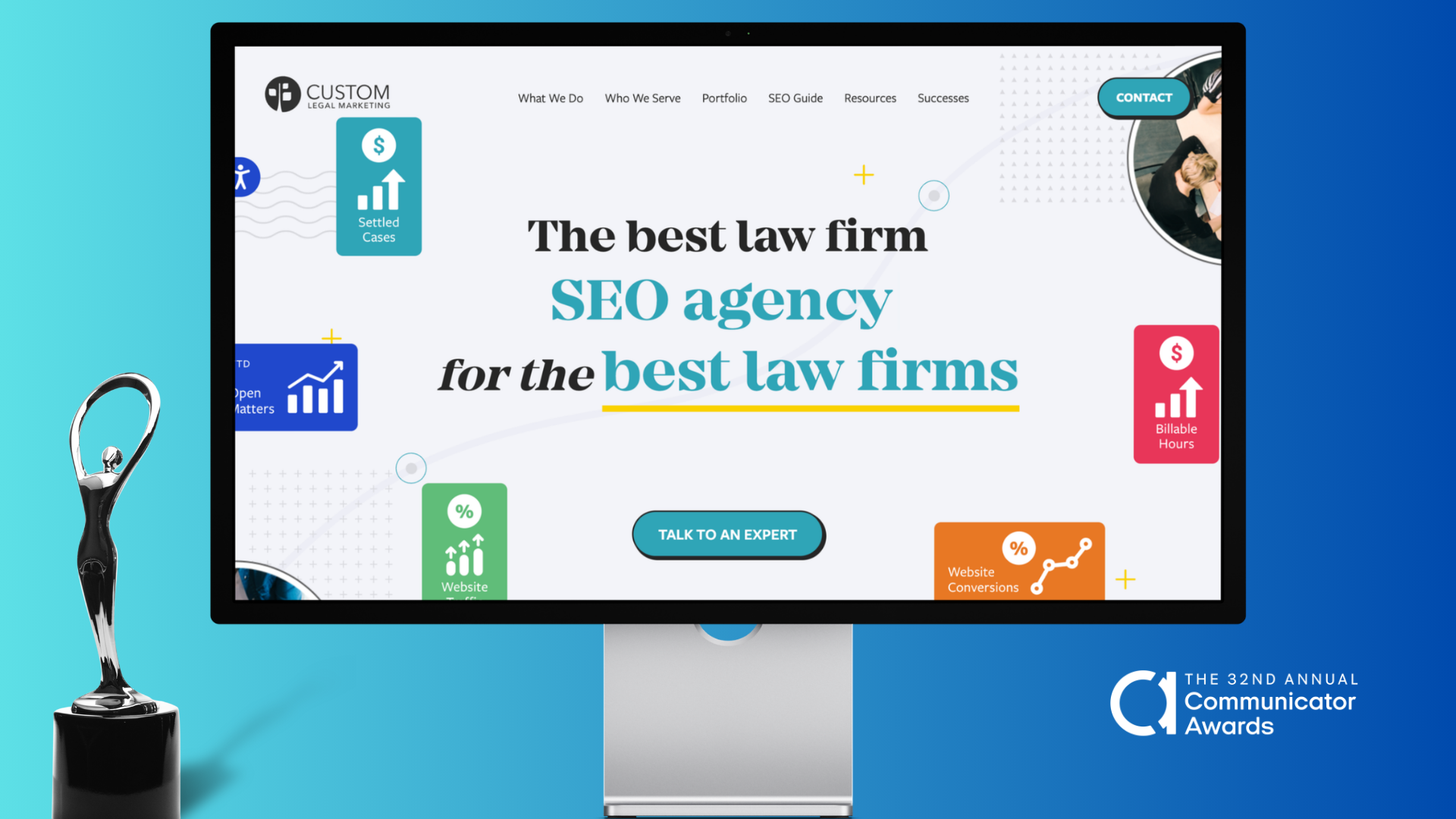 Screenshot of Custom Legal Marketing's Communicator Award Winning Website