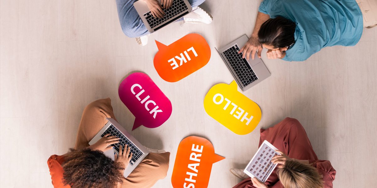 Group of young people using social media